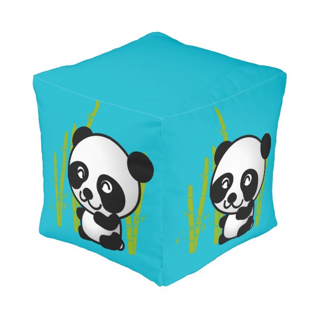 Cute black and white panda bear in a bamboo grove. pouf (Angled Front)