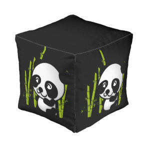 Cute black and white panda bear in a bamboo grove. pouf