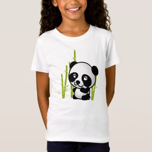 Cute black and white panda bear in a bamboo grove T_Shirt