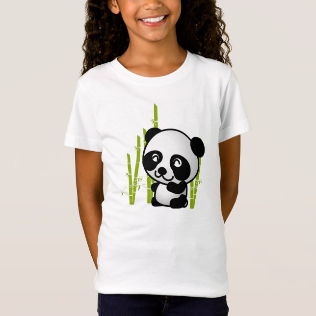 Cute black and white panda bear in a bamboo grove. T-Shirt (Front)