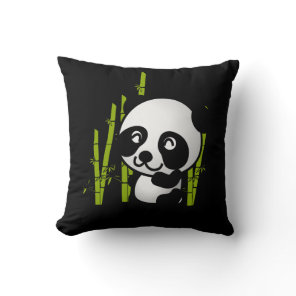 Cute black and white panda bear in a bamboo grove. throw pillow