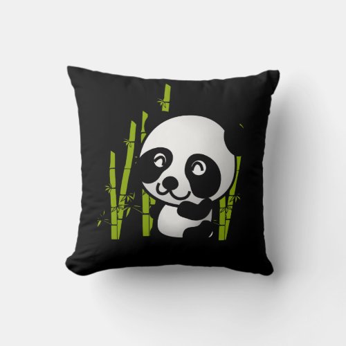 Cute black and white panda bear in a bamboo grove throw pillow