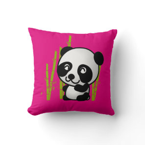 Cute black and white panda bear in a bamboo grove. throw pillow