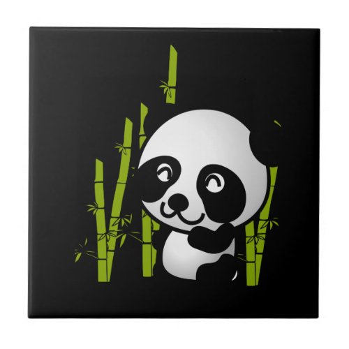 Cute black and white panda bear in a bamboo grove tile