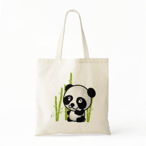 Cute black and white panda bear in a bamboo grove. tote bag
