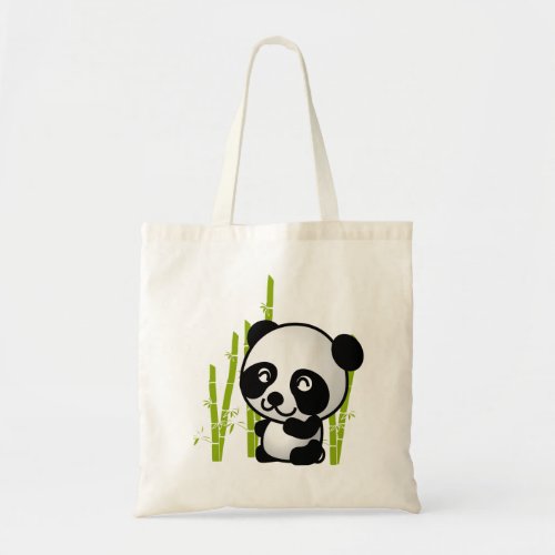 Cute black and white panda bear in a bamboo grove tote bag