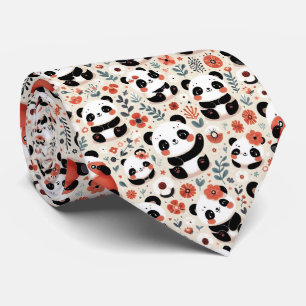 Cute Black and White Panda Neck Tie