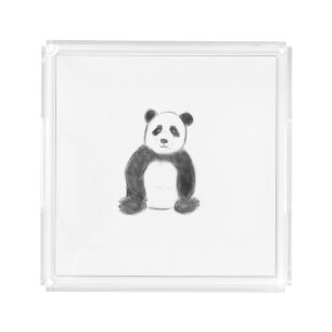 Cute black and white panda sketch acrylic tray
