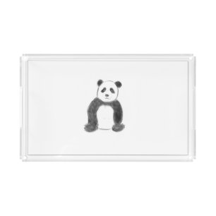 Cute black and white panda sketch acrylic tray
