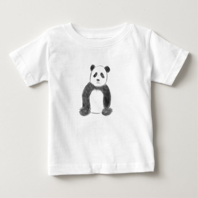 Cute black and white panda sketch baby T-Shirt (Front)
