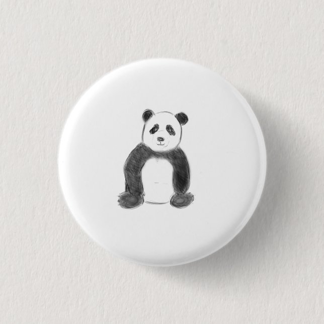 Cute black and white panda sketch button (Front)