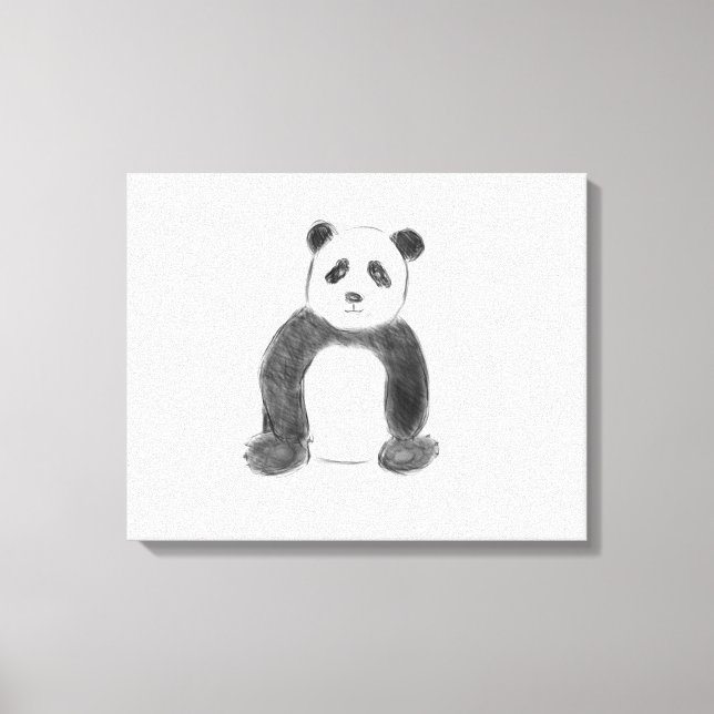 Cute black and white panda sketch canvas print (Front)