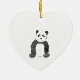 Cute black and white panda sketch ceramic ornament