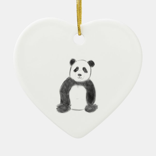 Cute black and white panda sketch ceramic ornament (Front)