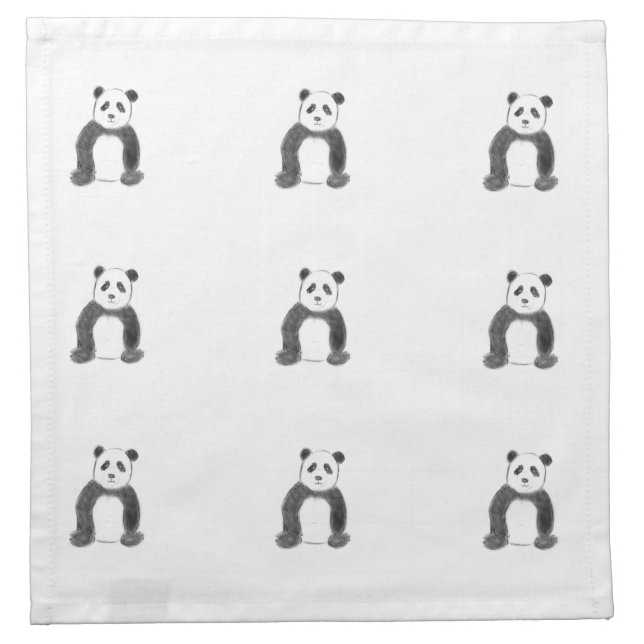 Cute black and white panda sketch cloth napkin (Front)