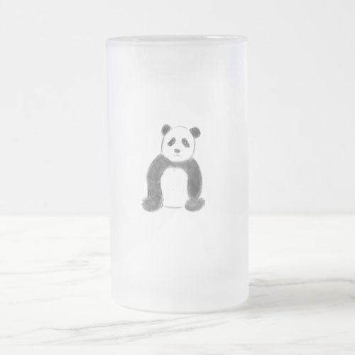 Cute black and white panda sketch frosted glass beer mug