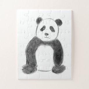 Cute black and white panda sketch jigsaw puzzle