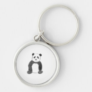 Cute black and white panda sketch keychain