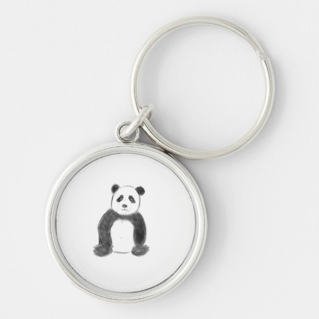 Cute black and white panda sketch keychain (Front)