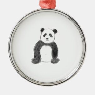 Cute black and white panda sketch metal ornament