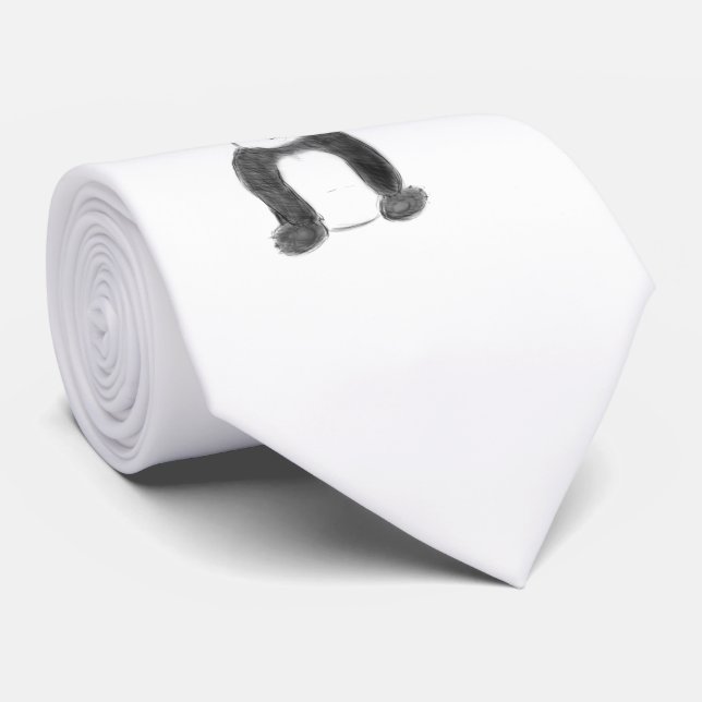 Cute black and white panda sketch neck tie (Rolled)