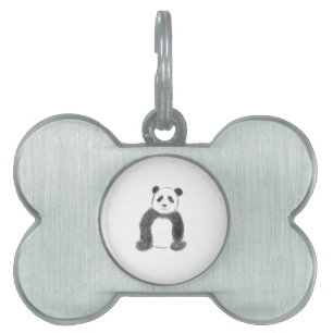 Cute black and white panda sketch pet ID tag