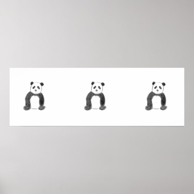 Cute black and white panda sketch poster (Front)