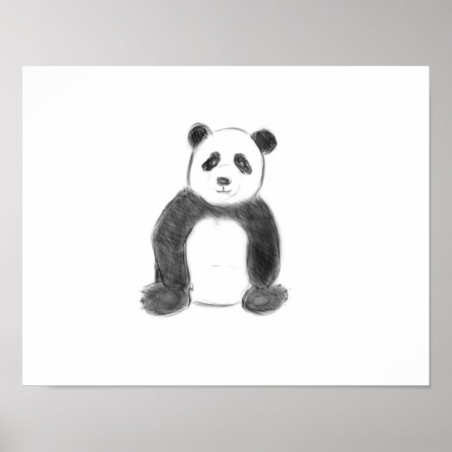 Cute black and white panda sketch poster (Front)