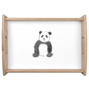 Cute black and white panda sketch serving tray