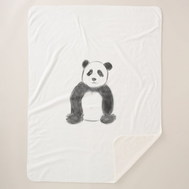 Cute black and white panda sketch sherpa blanket (Front)