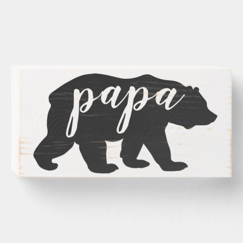 Cute Black and White Papa Bear Wooden Box Sign