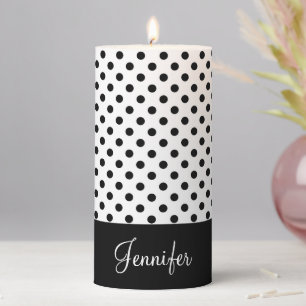 Cute Black And White Pattern Custom Name Pillar Candle