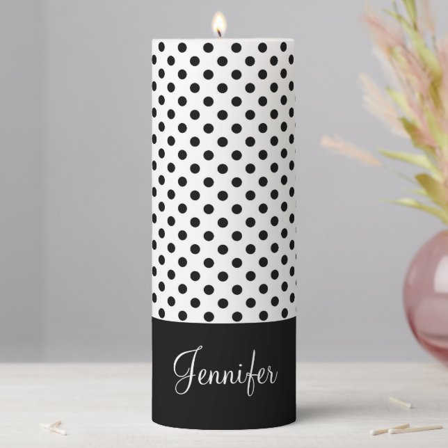 Cute Black And White Pattern Name Pillar Candle (In Situ)