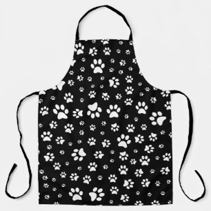 Cute Black and White Paw Print Apron