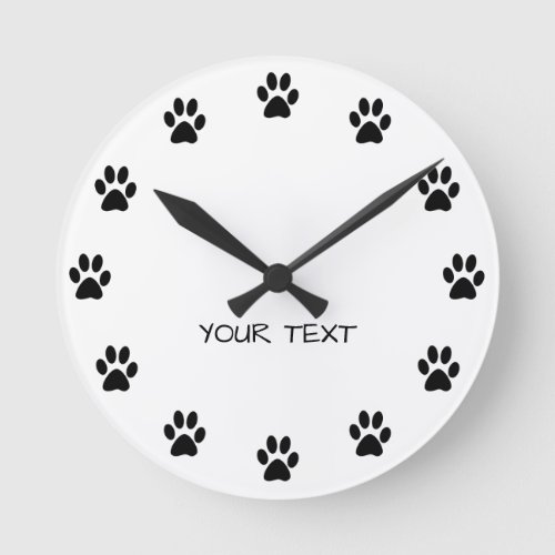Cute Black and White Paw Print Large Clock