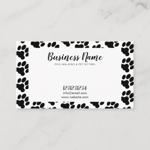 Cute Black and White Paw Print Pattern Dog Walking Business Card