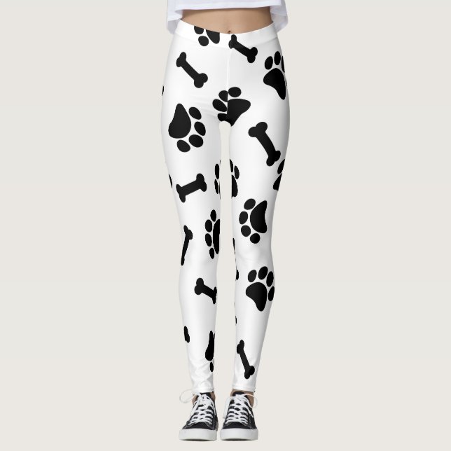 Cute Black and White Paw Prints  Leggings (Front)