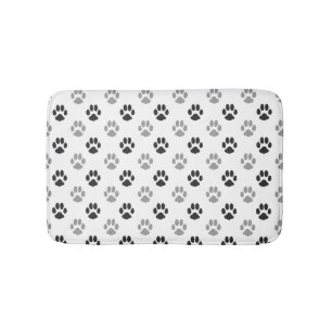 Cute Black And White Paw Prints Pattern Bathroom Mat