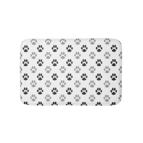 Cute Black And White Paw Prints Pattern Bathroom Mat