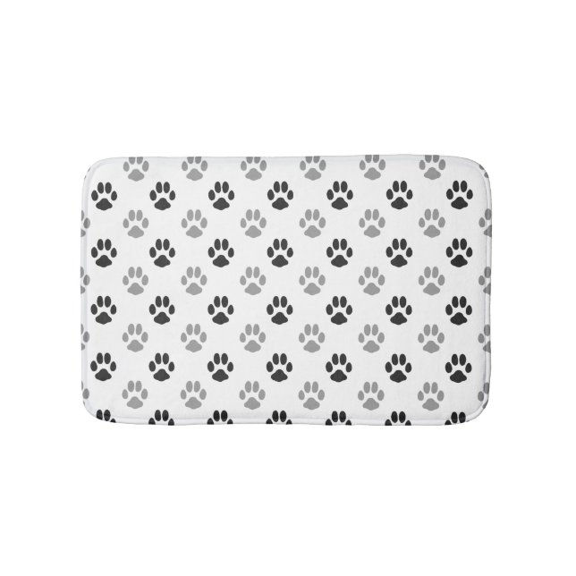 Cute Black And White Paw Prints Pattern Bathroom Mat (Front)