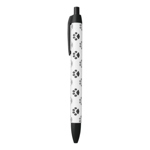 Cute Black And White Paw Prints Pattern Black Ink Pen