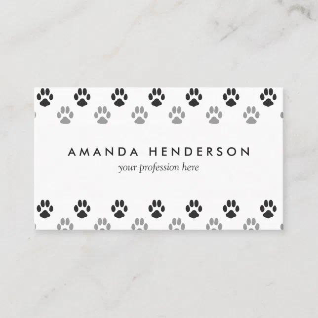 Cute Black And White Paw Prints Pattern Business Card | Zazzle