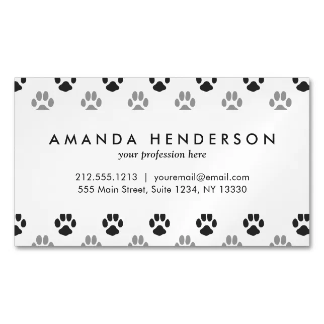 Cute Black And White Paw Prints Pattern Business Card Magnet | Zazzle