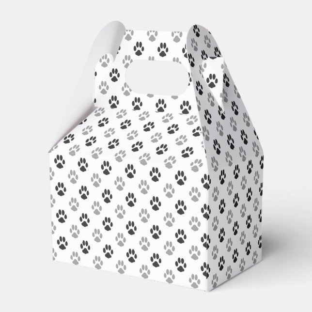 Cute Black And White Paw Prints Pattern Favor Boxes (Back Side)