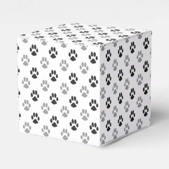 Cute Black And White Paw Prints Pattern Favor Boxes (Front Side)