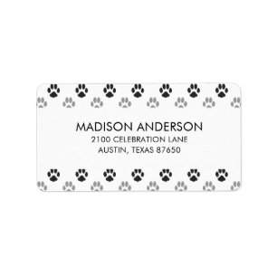 Cute Black And White Paw Prints Pattern Label