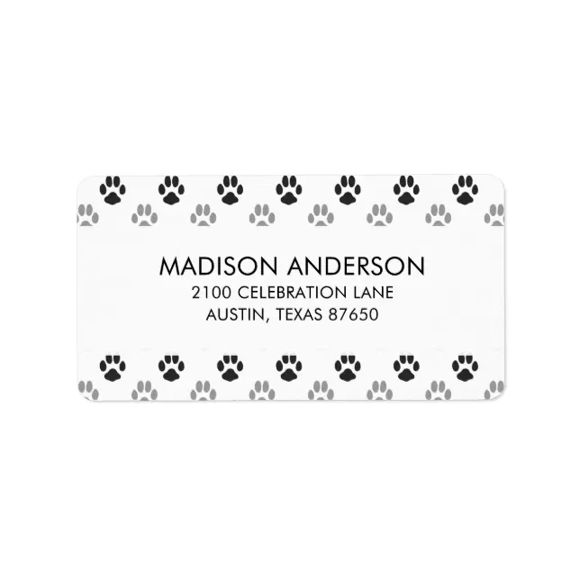 Cute Black And White Paw Prints Pattern Label | Zazzle