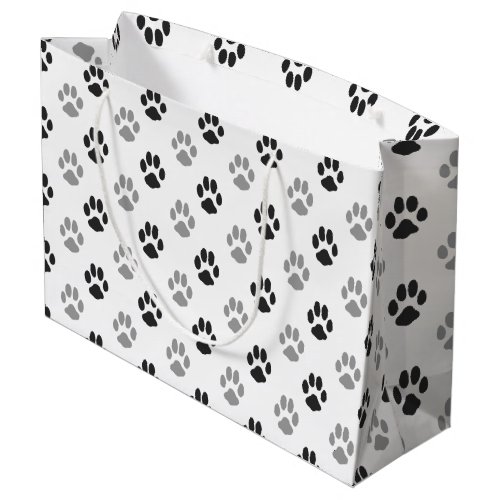 Cute Black And White Paw Prints Pattern Large Gift Bag