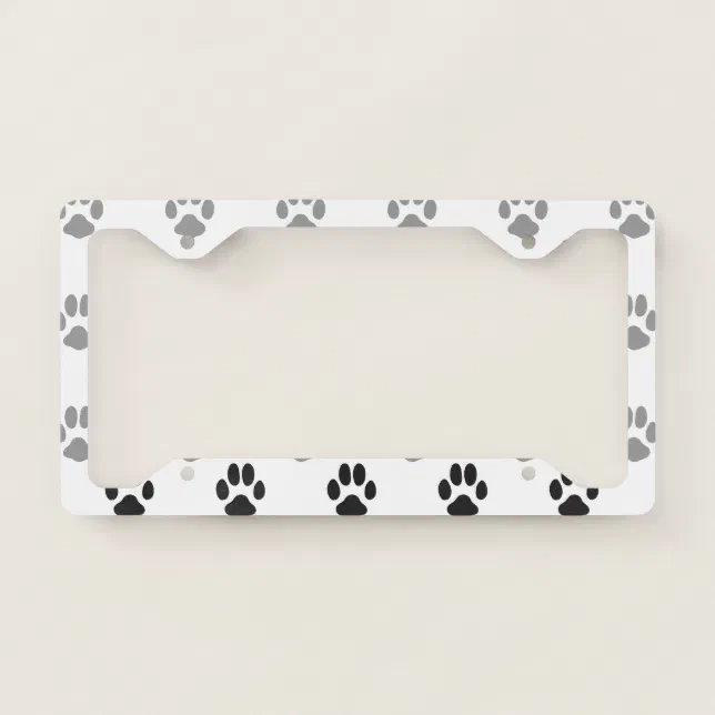 Cute Black And White Paw Prints Pattern License Plate Frame | Zazzle