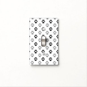 Cute Black And White Paw Prints Pattern Light Switch Cover